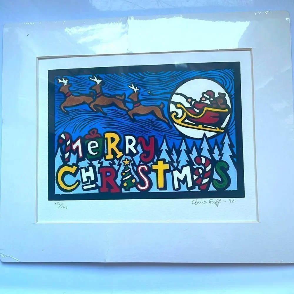 New in packaging print of Santa with‎ reindeer with “Merry Christmas “